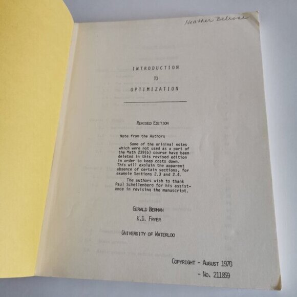 1970 Introduction to Optimization Textbook University Waterloo Vintage Maths - Picture 3 of 8